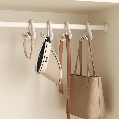شماعات محفظة للخزانة - 4 عبوات من خطافات الحقائب الطويلة للغاية، شديدة التحمل بوزن 22 كجم، منظم موفر للمساحة للمحافظ وحقائب اليد والأحزمة وحقائب الظهر والقبعات، أبيض (أبيض، 4 قطع) in Kuwait