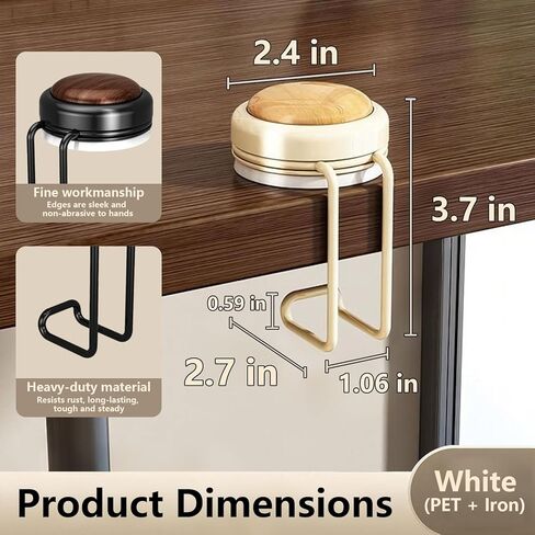 خطاف وشماعة محفظة مكتبية، حامل حقيبة يد محمول للطاولات والعدادات، أسود وكريمي، تصميم حديث (أبيض * قطعة واحدة + بني * قطعة واحدة، مقاس M) in Kuwait