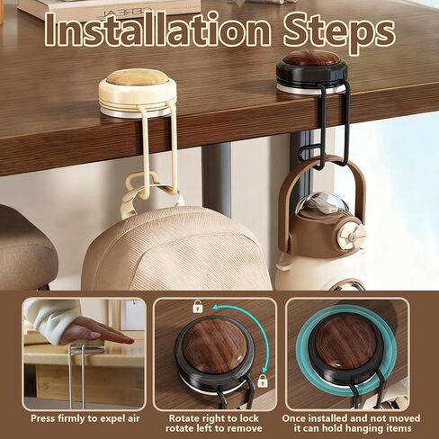 خطاف وشماعة محفظة مكتبية، حامل حقيبة يد محمول للطاولات والعدادات، أسود وكريمي، تصميم حديث (أبيض * قطعة واحدة + بني * قطعة واحدة، مقاس M) in Kuwait