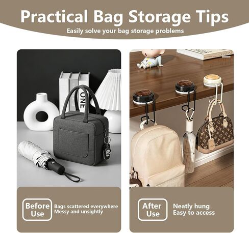 خطاف وشماعة محفظة مكتبية، حامل حقيبة يد محمول للطاولات والعدادات، أسود وكريمي، تصميم حديث (أبيض * قطعة واحدة + بني * قطعة واحدة، مقاس M) in Kuwait