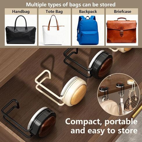 خطاف وشماعة محفظة مكتبية، حامل حقيبة يد محمول للطاولات والعدادات، أسود وكريمي، تصميم حديث (أبيض * قطعة واحدة + بني * قطعة واحدة، مقاس M) in Kuwait