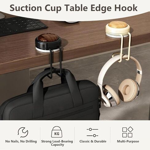 خطاف وشماعة محفظة مكتبية، حامل حقيبة يد محمول للطاولات والعدادات، أسود وكريمي، تصميم حديث (أبيض * قطعة واحدة + بني * قطعة واحدة، مقاس M) in Kuwait