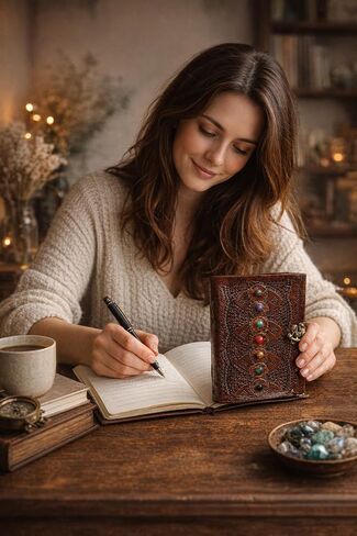 يوميات مجلة جلدية من مونتكسو | دفتر ملاحظات بني مصنوع يدويًا مقاس 8 بوصات مع قفل | كراسة الرسم السبعة ستون | الرفيق المثالي لمغامرات DND للرجال والنساء والكتابة القديمة in Kuwait