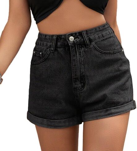 Women's Jean Shorts High Waisted Casual Folded Hem Denim Shorts with Pockets in Saudi Arabia