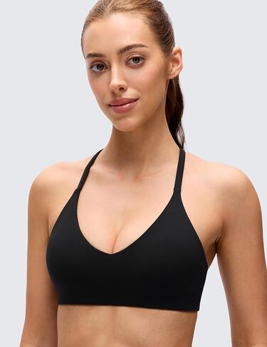 حمالات صدر رياضية للنساء من CRZ YOGA Butterluxe ذات تغطية منخفضة ورقبة على شكل V - توب يوغا مبطن بأشرطة سباغيتي وظهر متقاطع in Kuwait
