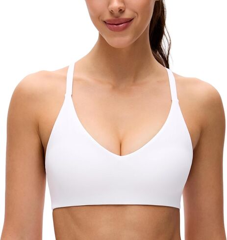 حمالات صدر رياضية للنساء من CRZ YOGA Butterluxe ذات تغطية منخفضة ورقبة على شكل V - توب يوغا مبطن بأشرطة سباغيتي وظهر متقاطع in Kuwait
