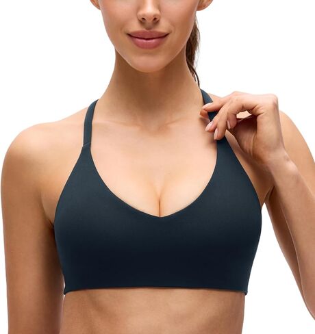 حمالات صدر رياضية للنساء من CRZ YOGA Butterluxe ذات تغطية منخفضة ورقبة على شكل V - توب يوغا مبطن بأشرطة سباغيتي وظهر متقاطع in Kuwait