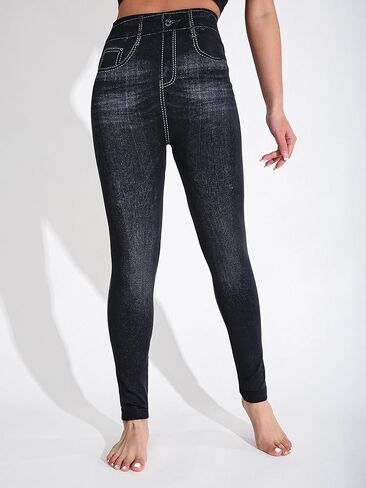 Spring Summer Ladies Elegant Imitation Denim Fashion Casual Legging Simple Black Leggings Soft Comfortable Nine-Point Pants in Saudi Arabia