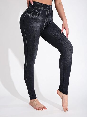 Spring Summer Ladies Elegant Imitation Denim Fashion Casual Legging Simple Black Leggings Soft Comfortable Nine-Point Pants in Saudi Arabia