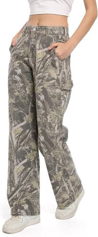 Women Camouflage Cargo Pants Camo Pants Stretchy Wide Leg Trousers Jeans, Travel Y2K Streetwear Baggy Pants with 5 Pockets（XXL） in Saudi Arabia