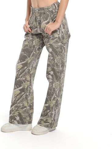Women Camouflage Cargo Pants Camo Pants Stretchy Wide Leg Trousers Jeans, Travel Y2K Streetwear Baggy Pants with 5 Pockets（XXL） in Saudi Arabia