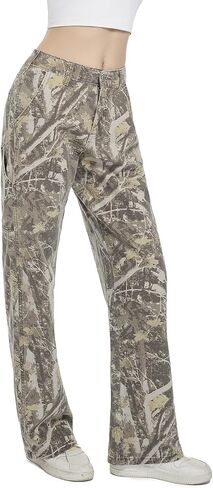 Women Camouflage Cargo Pants Camo Pants Stretchy Wide Leg Trousers Jeans, Travel Y2K Streetwear Baggy Pants with 5 Pockets（XXL） in Saudi Arabia