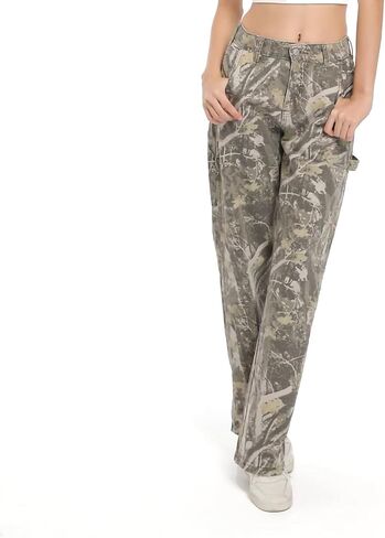 Women Camouflage Cargo Pants Camo Pants Stretchy Wide Leg Trousers Jeans, Travel Y2K Streetwear Baggy Pants with 5 Pockets（XXL） in Saudi Arabia