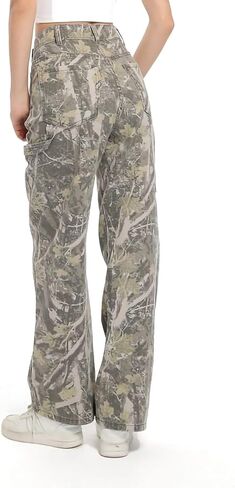 Women Camouflage Cargo Pants Camo Pants Stretchy Wide Leg Trousers Jeans, Travel Y2K Streetwear Baggy Pants with 5 Pockets（XXL） in Saudi Arabia