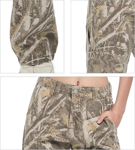 Women Camouflage Cargo Pants Camo Pants Stretchy Wide Leg Trousers Jeans, Travel Y2K Streetwear Baggy Pants with 5 Pockets（XXL） in Saudi Arabia