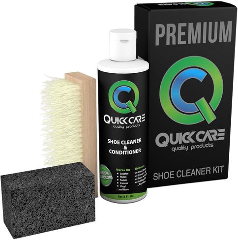 QuickCare Premium Shoe Cleaner with Conditioner, Brush & Sponge, Ultimate Cleaning Shoes Kit for Sneakers, Leather, Suede, Canvas, Mesh, Shoe Care Set, Foam Touch-Up Solution, 8 oz in Saudi Arabia