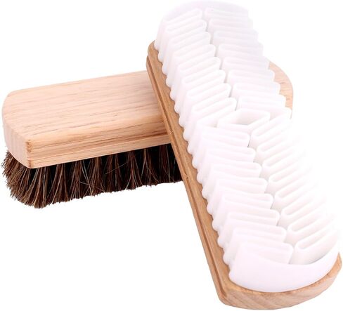 2pcs Horsehair & Rubber Shoe Brush Set, 2 Styles Boot Magic Eraser Cleaning Brush with Wood Handle Nubuck Cleaner Kit for Leather & Suede Shoes Boots in Saudi Arabia