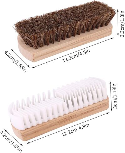 2pcs Horsehair & Rubber Shoe Brush Set, 2 Styles Boot Magic Eraser Cleaning Brush with Wood Handle Nubuck Cleaner Kit for Leather & Suede Shoes Boots in Saudi Arabia