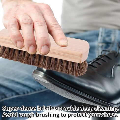 2pcs Horsehair & Rubber Shoe Brush Set, 2 Styles Boot Magic Eraser Cleaning Brush with Wood Handle Nubuck Cleaner Kit for Leather & Suede Shoes Boots in Saudi Arabia