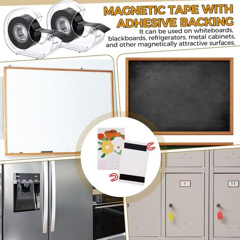Tenceur 12 Pack Magnetic Tape Dispenser Roll 16 ft Long x 0.75" Wide Adhesive Magnet Tape Bulk Roll Flexible Magnet Magnetic Strips with Adhesive Backing for DIY Fridge Board Home Office in Saudi Arabia