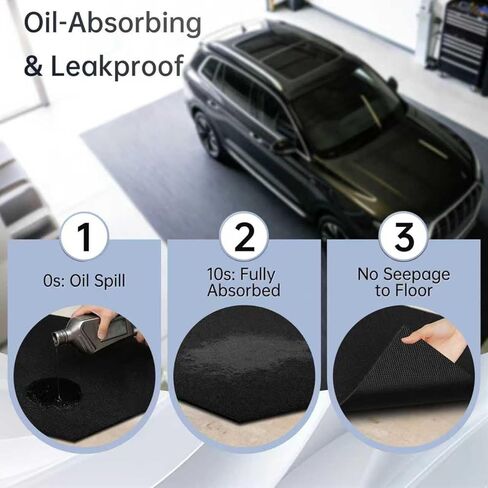 8'10" x 22' Oversized Garage Floor Mat – Leak-Proof Rubber Backing with Oil Absorbent Felt Top, Heavy Duty Floor Protector for Full-Size Trucks, SUVs, RVs & Workshops – Trimmable, Anti-Slip in Saudi Arabia