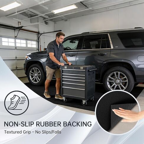 8'10" x 22' Oversized Garage Floor Mat – Leak-Proof Rubber Backing with Oil Absorbent Felt Top, Heavy Duty Floor Protector for Full-Size Trucks, SUVs, RVs & Workshops – Trimmable, Anti-Slip in Saudi Arabia