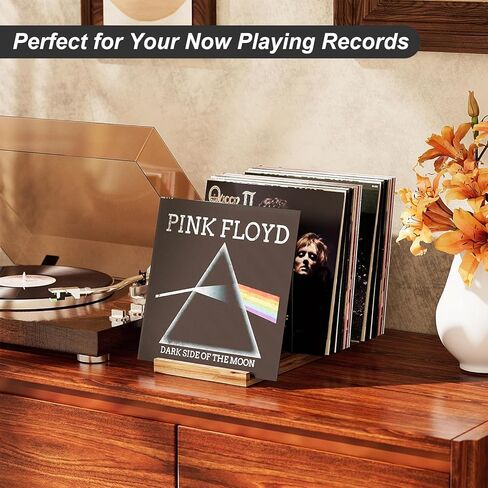 رف حامل تسجيلات الفينيل لـ 50-70 LPs، حامل تسجيلات فينيل ريترو الآن يلعب بقاعدة من الخشب الصلب ووسادة مضادة للانزلاق، حامل عرض سجل، تخزين تسجيلات الفينيل ومنظم لعرض المجموعة in Kuwait