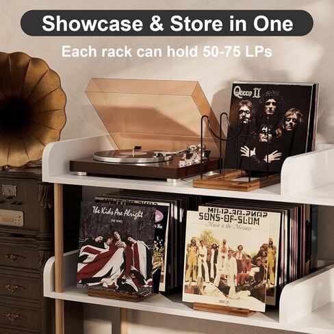 رف حامل تسجيلات الفينيل لـ 50-70 LPs، حامل تسجيلات فينيل ريترو الآن يلعب بقاعدة من الخشب الصلب ووسادة مضادة للانزلاق، حامل عرض سجل، تخزين تسجيلات الفينيل ومنظم لعرض المجموعة in Kuwait