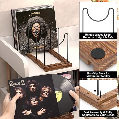 رف حامل تسجيلات الفينيل لـ 50-70 LPs، حامل تسجيلات فينيل ريترو الآن يلعب بقاعدة من الخشب الصلب ووسادة مضادة للانزلاق، حامل عرض سجل، تخزين تسجيلات الفينيل ومنظم لعرض المجموعة in Kuwait