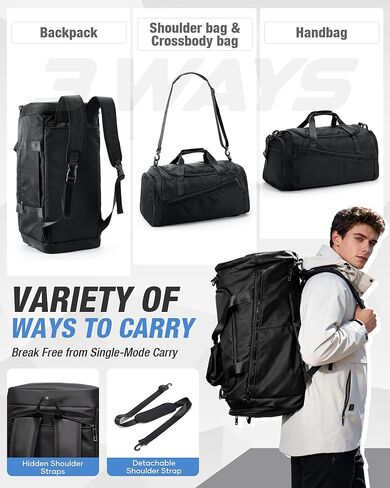 Gym Duffle Bag for Men Women 3 in 1 Waterproof Sports Travel Carry On Duffel Bag Backpack with Shoe Compartment & Wet Pocket for Traveling Workout Weekender Overnight in Saudi Arabia