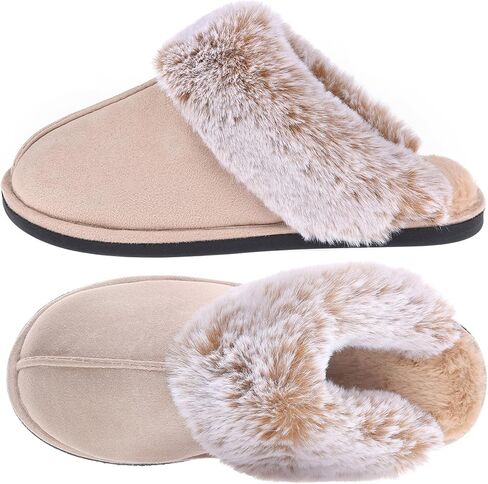 شباشب حريمي من مجموعة MKP، أحذية منزلية من الجلد السويدي مقاومة للماء مع ياقة فرو فاخرة، إسفنج ميموري غير قابل للانزلاق بدون ظهر للاستخدام الداخلي والخارجي in Kuwait