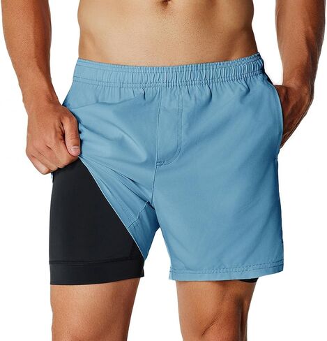 NIMENJOJA Mens 5.5" Gym Running Shorts 2 in 1 Quick Dry Workout Athletic Compression Shorts for Men in Saudi Arabia