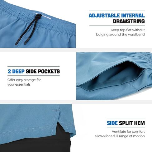 NIMENJOJA Mens 5.5" Gym Running Shorts 2 in 1 Quick Dry Workout Athletic Compression Shorts for Men in Saudi Arabia