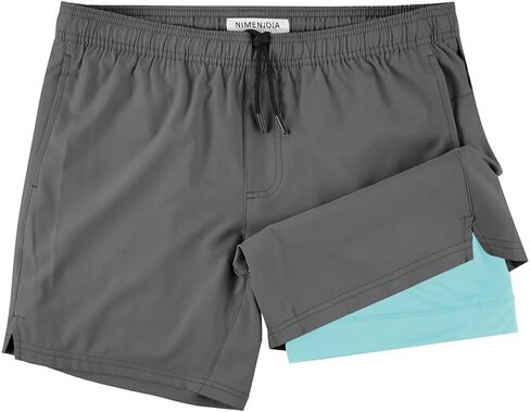 NIMENJOJA Mens 5.5" Gym Running Shorts 2 in 1 Quick Dry Workout Athletic Compression Shorts for Men in Saudi Arabia