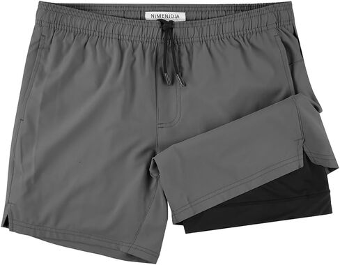 NIMENJOJA Mens 5.5" Gym Running Shorts 2 in 1 Quick Dry Workout Athletic Compression Shorts for Men in Saudi Arabia
