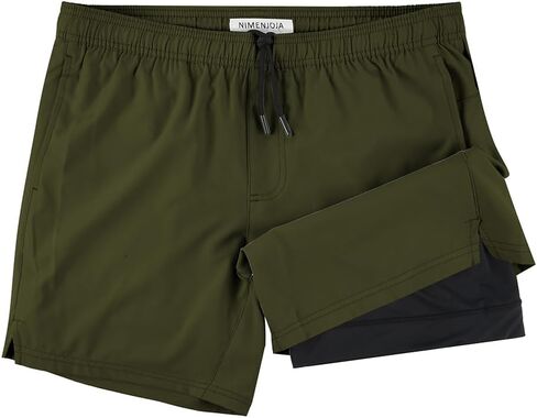 NIMENJOJA Mens 5.5" Gym Running Shorts 2 in 1 Quick Dry Workout Athletic Compression Shorts for Men in Saudi Arabia