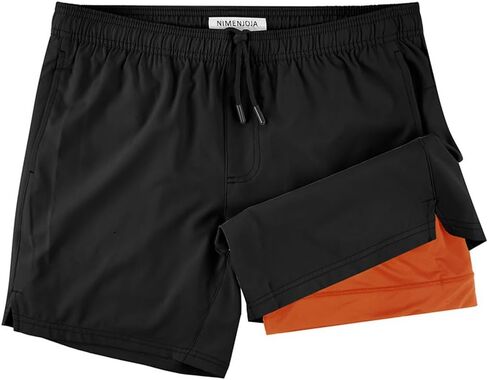 NIMENJOJA Mens 5.5" Gym Running Shorts 2 in 1 Quick Dry Workout Athletic Compression Shorts for Men in Saudi Arabia