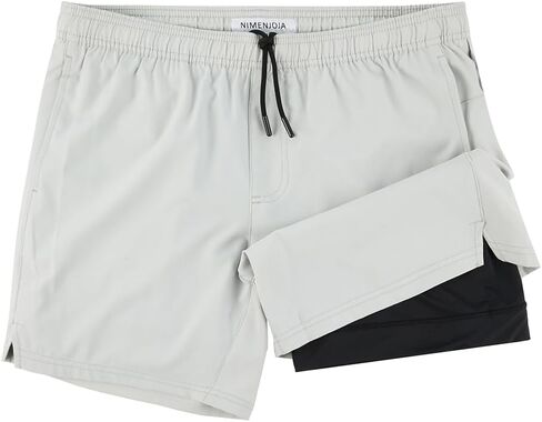 NIMENJOJA Mens 5.5" Gym Running Shorts 2 in 1 Quick Dry Workout Athletic Compression Shorts for Men in Saudi Arabia