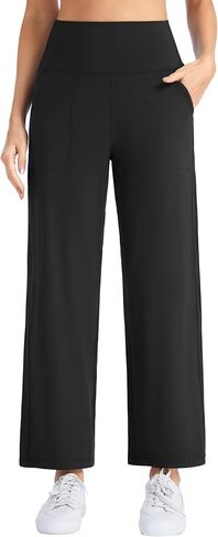 THE GYM PEOPLE Women's Wide Leg Yoga Pants 27" Loose High Waist Workout Lounge Cropped Pants with Pockets in Saudi Arabia