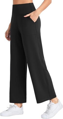 THE GYM PEOPLE Women's Wide Leg Yoga Pants 27" Loose High Waist Workout Lounge Cropped Pants with Pockets in Saudi Arabia