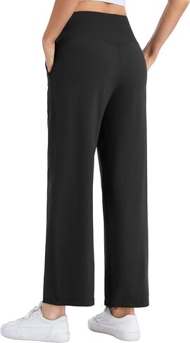 THE GYM PEOPLE Women's Wide Leg Yoga Pants 27" Loose High Waist Workout Lounge Cropped Pants with Pockets in Saudi Arabia