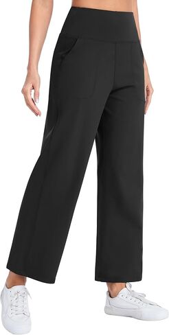 THE GYM PEOPLE Women's Wide Leg Yoga Pants 27" Loose High Waist Workout Lounge Cropped Pants with Pockets in Saudi Arabia