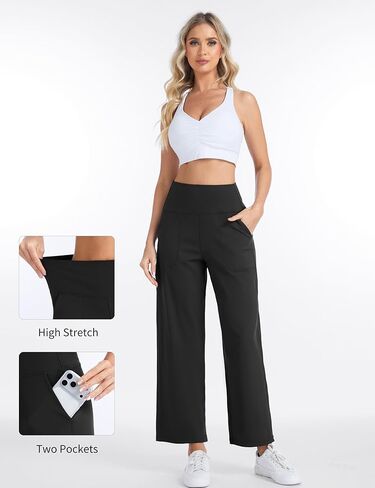 THE GYM PEOPLE Women's Wide Leg Yoga Pants 27" Loose High Waist Workout Lounge Cropped Pants with Pockets in Saudi Arabia