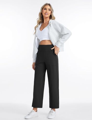 THE GYM PEOPLE Women's Wide Leg Yoga Pants 27" Loose High Waist Workout Lounge Cropped Pants with Pockets in Saudi Arabia