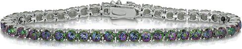 925 Sterling Silver Genuine Mystic Topaz Tennis Bracelet, 15Ct Total 4mm Round in Saudi Arabia