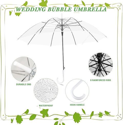 24 قطعة من مظلة الفقاعات الشفافة للزفاف مقاس 52 بوصة، مظلات عصا مقاومة للرياح على شكل قبة كبيرة، مظلات مطر شفافة عالية الوضوح، ثابتة ومتينة، سهلة التشغيل، مظلة شفافة كبيرة لحفلات زفاف العروس والعريس وحفلات الجولف في الهواء الطلق in Kuwait