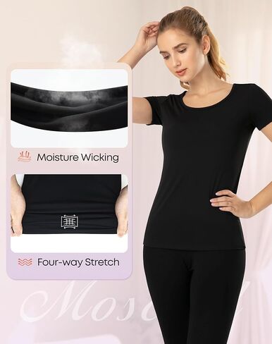 Short Sleeve Thermal Shirt for Women Fleece Lined Top Warm Thermal Undershirt Base Layer in Saudi Arabia
