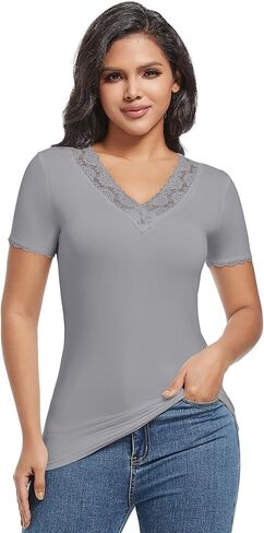 Short Sleeve Thermal Shirt for Women Fleece Lined Top Warm Thermal Undershirt Base Layer in Saudi Arabia