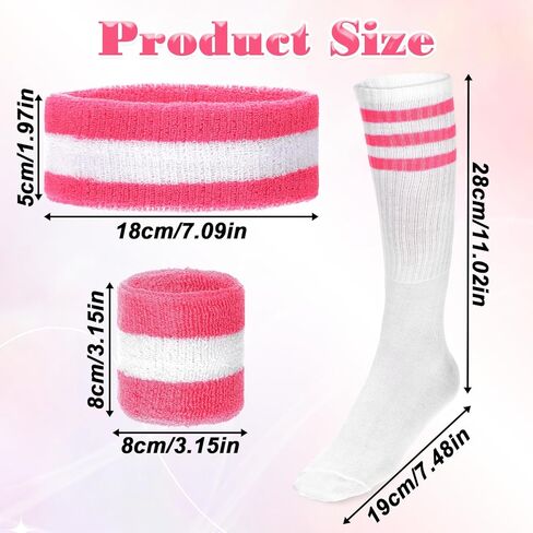 5 PCS Sweatbands Set, Sweat Bands Neon Sports Headband Wristbands and Striped Socks Set Pink Headband Sports Headbands 80s 90s Costumes Accessories Fitness Workout Outfit for Women and Men in Saudi Arabia