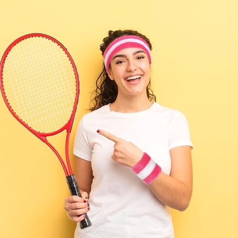 5 PCS Sweatbands Set, Sweat Bands Neon Sports Headband Wristbands and Striped Socks Set Pink Headband Sports Headbands 80s 90s Costumes Accessories Fitness Workout Outfit for Women and Men in Saudi Arabia